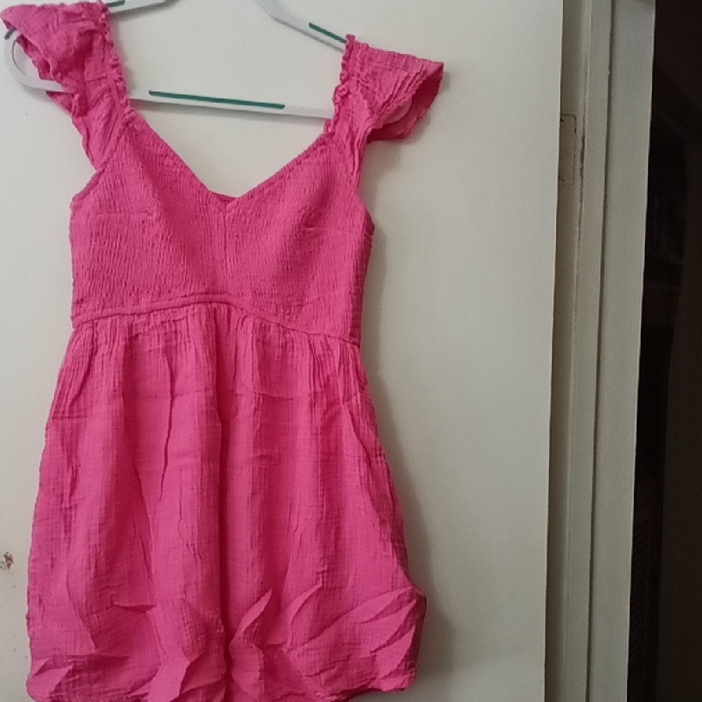 Hollister Bright Pink Smocked Sundress Romper with Ruffle Straps
